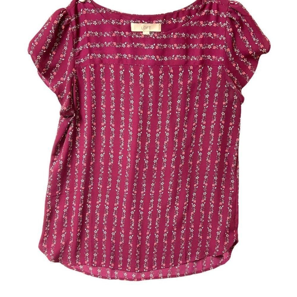 LOFT FLoral Tunic Short Sleeve Pink Size Small